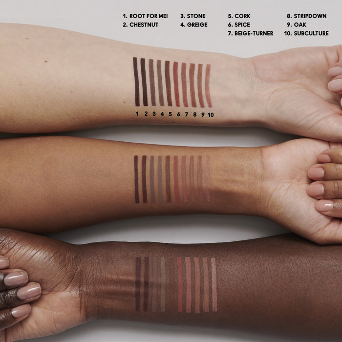Close-up of M.A.C Lip Pencil Creamy Precise Lip Liner in a neutral shade, showcasing its fine tip and smooth cream texture.