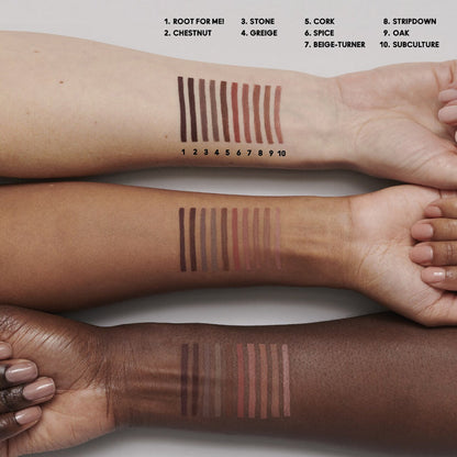 Close-up of M.A.C Lip Pencil Creamy Precise Lip Liner in a neutral shade, showcasing its fine tip and smooth cream texture.