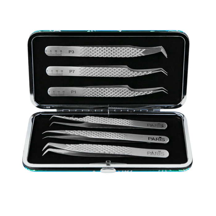 Magnetic Case with Diamond cut Professional Tweezers Set