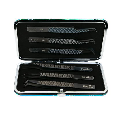 Magnetic Case with Matte Black Professional Tweezers Set - Paris Lash Academy