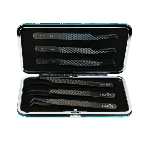Magnetic Case with Matte Black Professional Tweezers Set - Paris Lash Academy