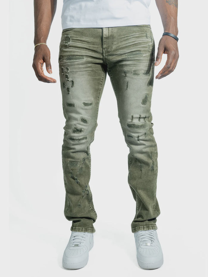 Makobi Bionco Olive Ripped Denim Jeans (M1753)