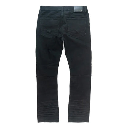 Full view of Makobi Bruno Black Ripped Denim Jeans featuring a slim fit silhouette