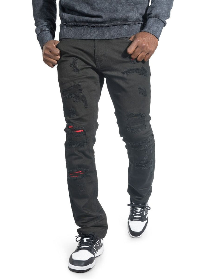 Makobi Modena Black Ripped Denim Jeans w/Red Detail (M1721)