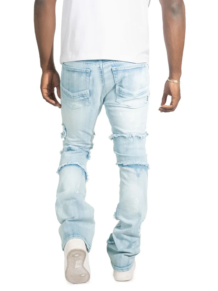 Makobi Pastoni Light Wash Ripped Stacked Flare Denim Jeans (M1984)
