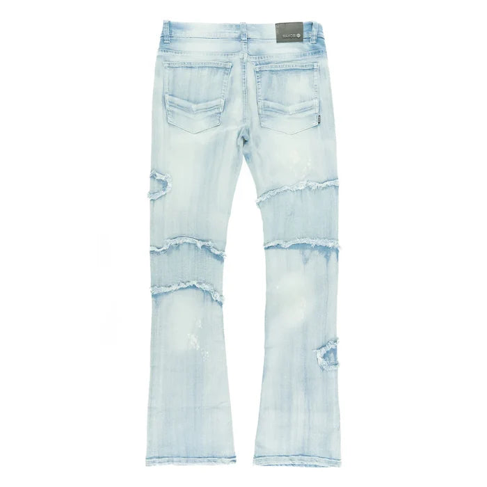 Makobi Pastoni Light Wash Ripped Stacked Flare Denim Jeans (M1984)