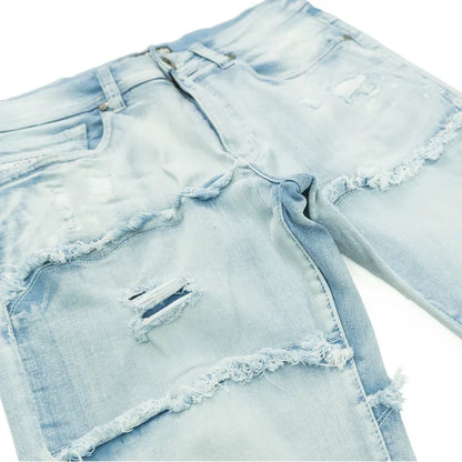 Makobi Pastoni Light Wash Ripped Stacked Flare Denim Jeans (M1984)