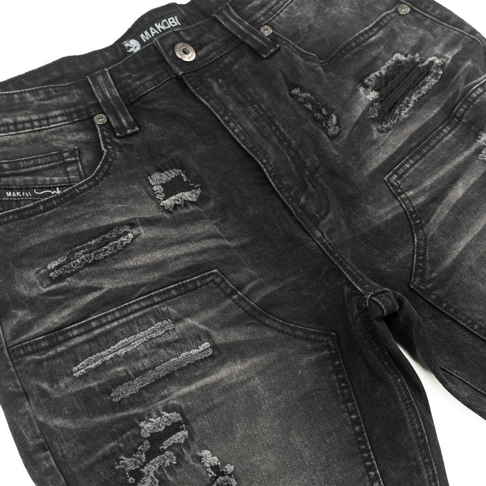 Makobi Prego Black Wash Denim Shorts (M904)