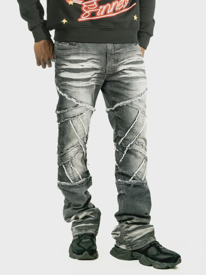 Makobi Veneta Black Wash Stacked Denim Jeans (M1908)