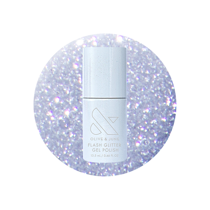 Mani on the Dance Floor Gel bottle with silver flash glitter gel polish for sparkling and long-lasting manicures
