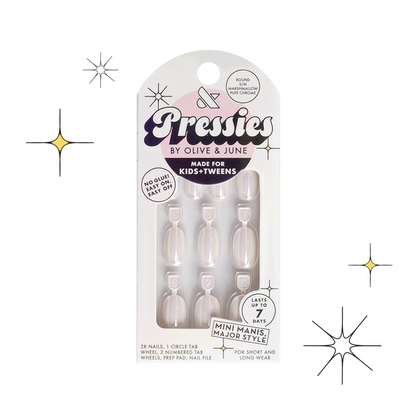 Marshmallow Puff Chrome - Pressies | Short Medium | Round showing white chrome effect press-on nails for kids mani