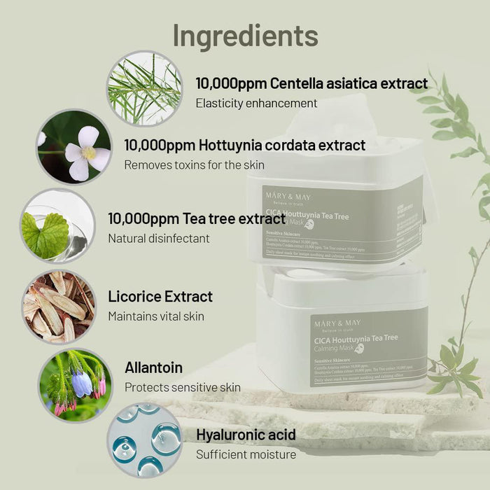 Mary&May Cica Houttuynia Cordata Tea Tree Calming Mask Pack 30 sheets