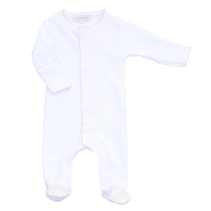 MB Essentials White w/ Pink Trim Footie