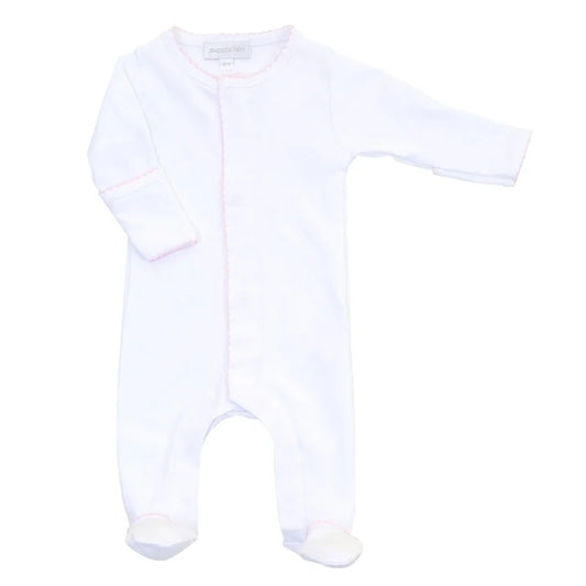 MB Essentials White w/ Pink Trim Footie