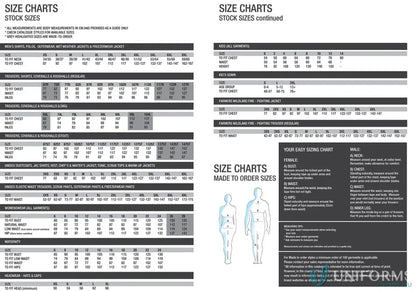 Size chart for Medi8 Unisex Reversible Scrub Top with convenient storage features