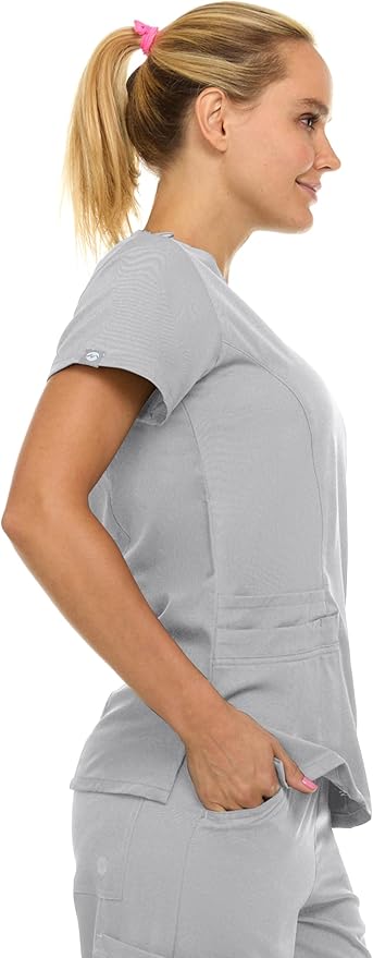 Medichic Eleanor V-Neck Top with Joelle Elastic Drawstring Cargo Pants Scrub Set - Silver Grey