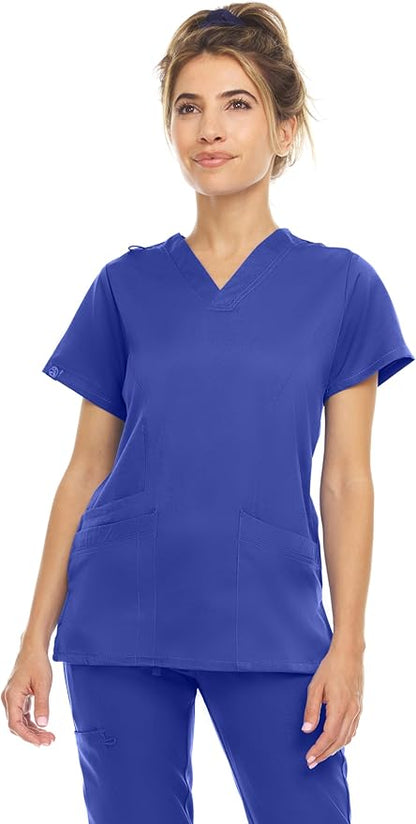 Medichic Eleanor V-Neck Top with Leah Elastic Waist Cargo Jogger Pants Scrub Set - Galaxy Blue
