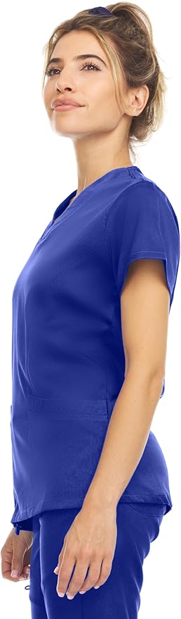 Medichic Eleanor V-Neck Top with Leah Elastic Waist Cargo Jogger Pants Scrub Set - Galaxy Blue