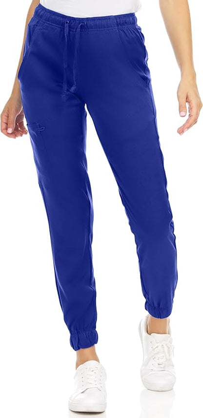 Medichic Eleanor V-Neck Top with Leah Elastic Waist Cargo Jogger Pants Scrub Set - Galaxy Blue