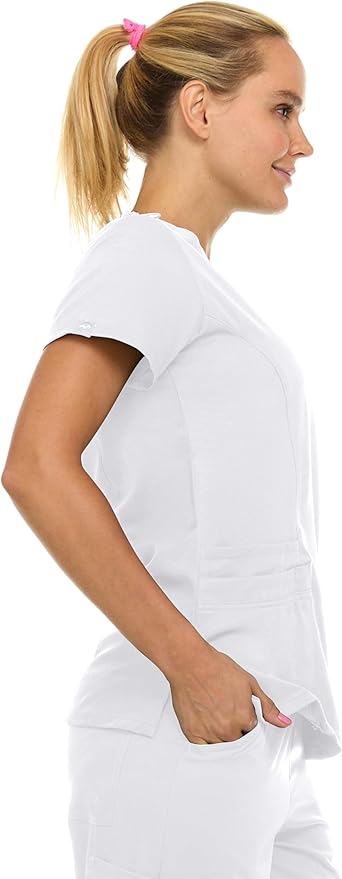 Medichic Eleanor V-Neck Top with Tall Joelle Elastic Drawstring Cargo Pants Scrub Set - White