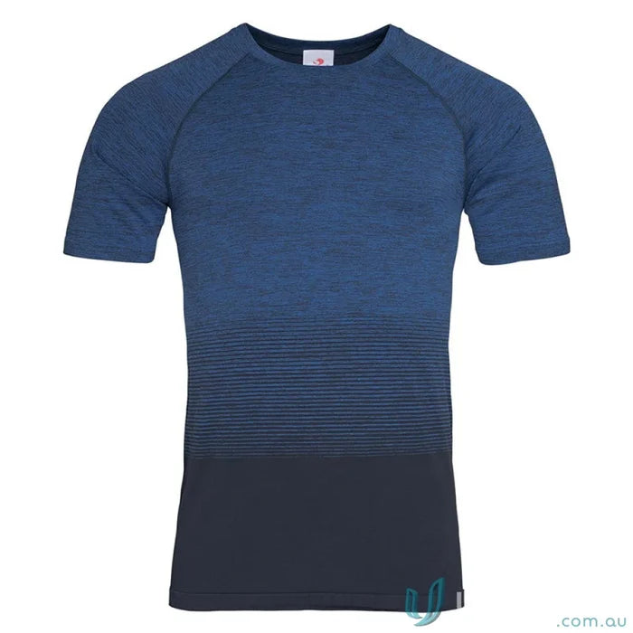 Men’s active seamless raglan t-shirt with multi-colour gradient pattern and raglan flow design