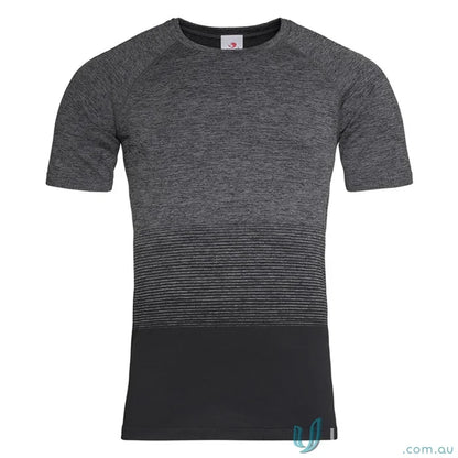 Mens active seamless raglan t-shirt with multi-colour gradient pattern and raglan flow design