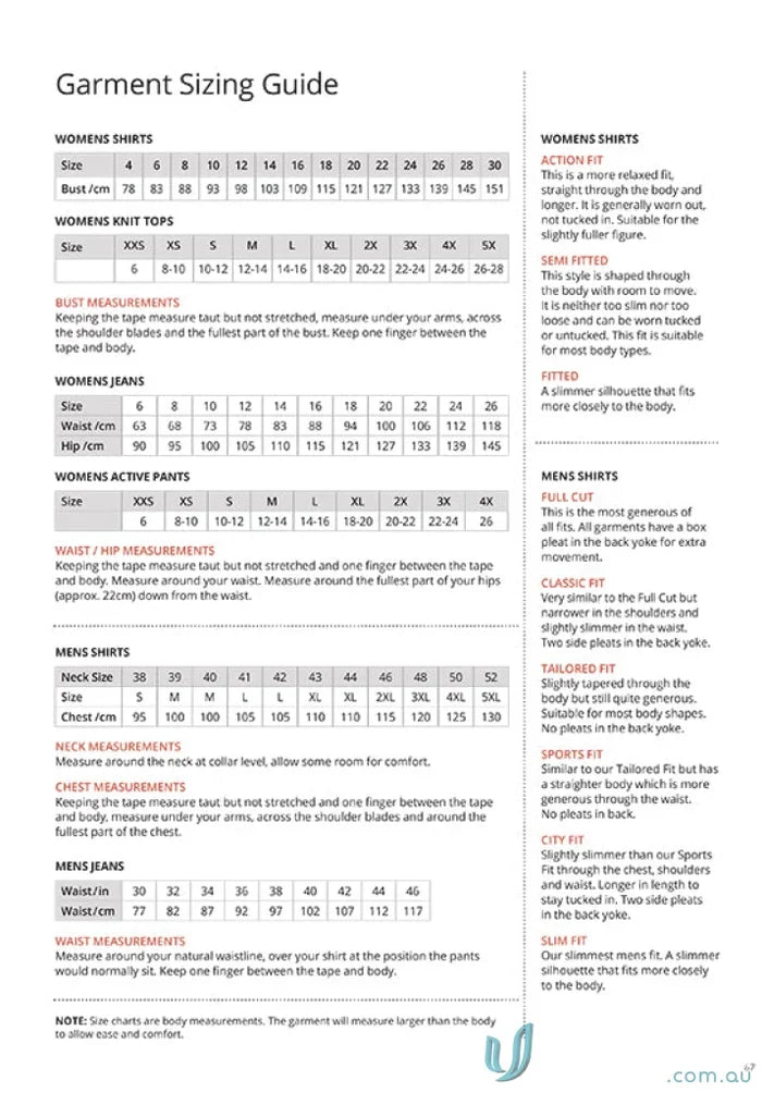 Mens CC Stripe sizing guide with fit, stripe details, and movement-friendly measurements