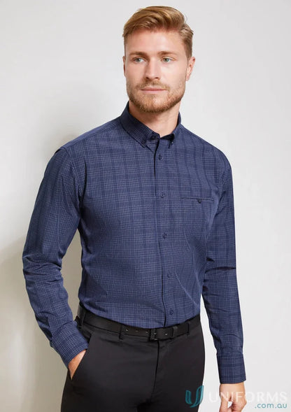 Man in a patterned Harper LS Shirt from Biz Collection Mens long sleeve shirt collection