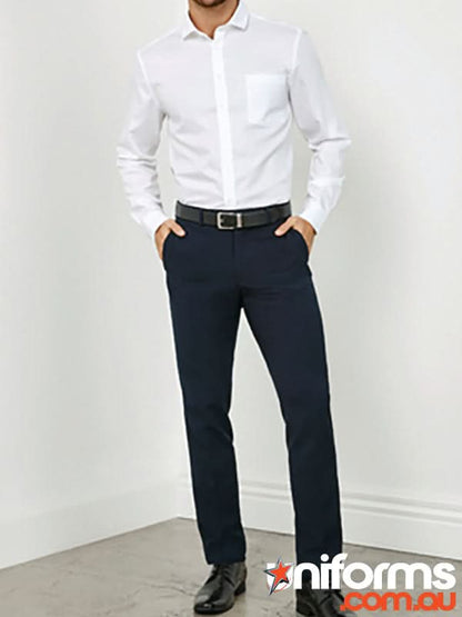 Mens classic slim BS720M pant back: navy blue straight-leg trousers