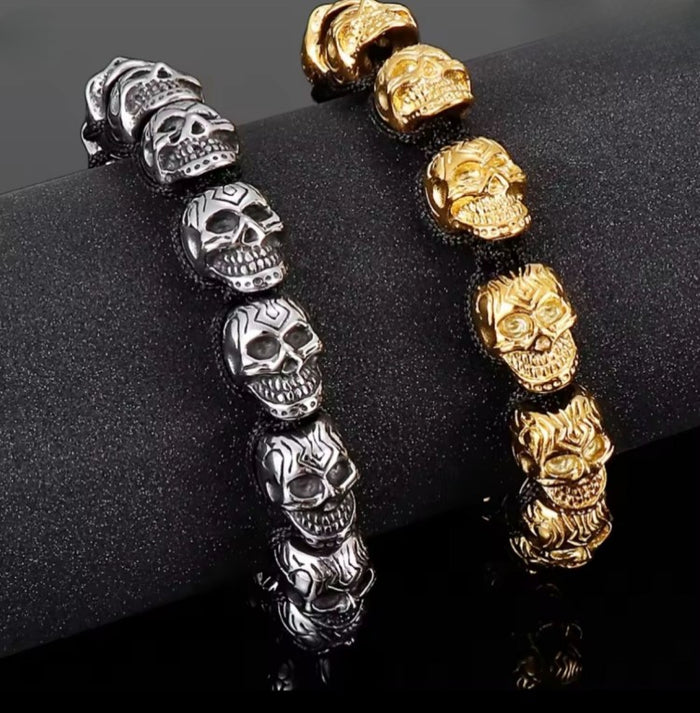 Men’s Stainless Steel Skull Macrame Cuff Bracelet – Adjustable