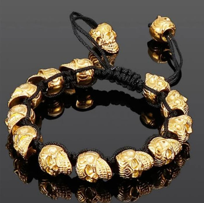Men’s Stainless Steel Skull Macrame Cuff Bracelet – Adjustable