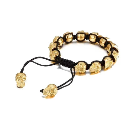 Men’s Stainless Steel Skull Macrame Cuff Bracelet – Adjustable