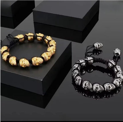 Men’s Stainless Steel Skull Macrame Cuff Bracelet – Adjustable