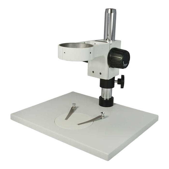 Microscope Post Stand, 76mm Coarse Focus Rack, Large Base, SKU ST05011301, three quarter front view