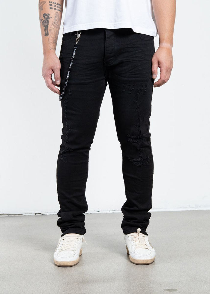Midnight Black Distressed Skinny Denim Jeans (MB-004)