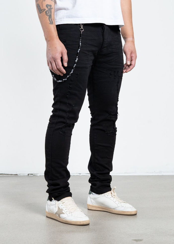 Midnight Black Distressed Skinny Denim Jeans (MB-004)