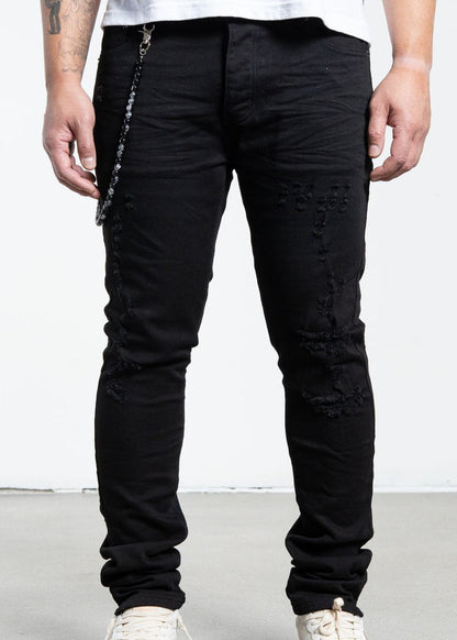Midnight Black Distressed Skinny Denim Jeans (MB-004)