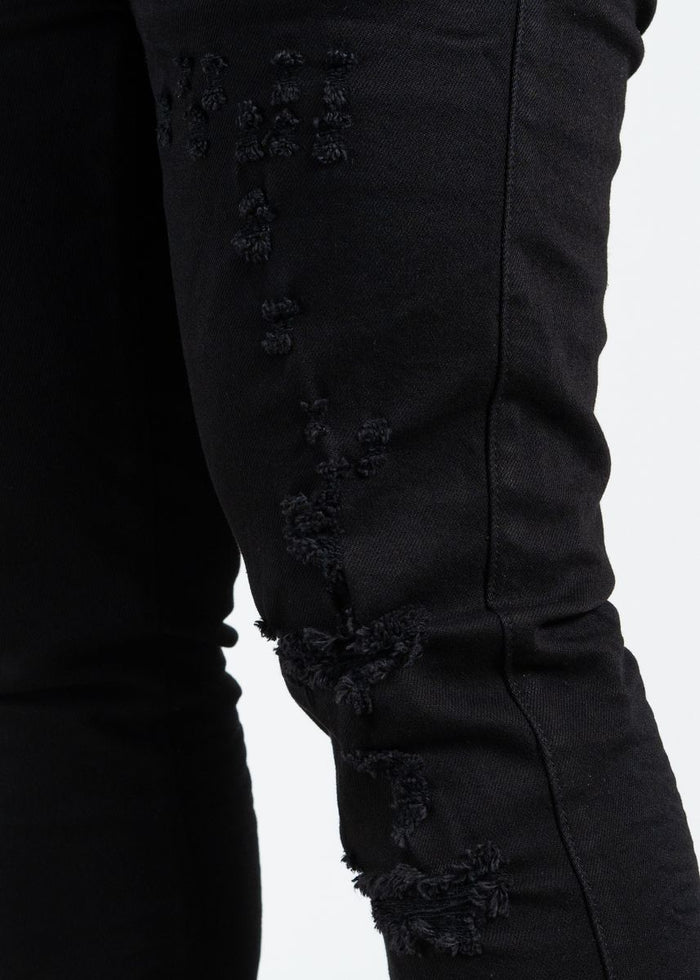 Midnight Black Distressed Skinny Denim Jeans (MB-004)