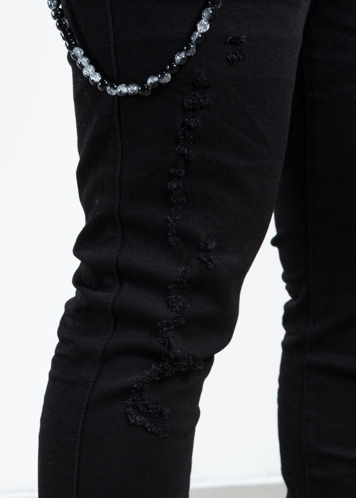 Midnight Black Distressed Skinny Denim Jeans (MB-004)