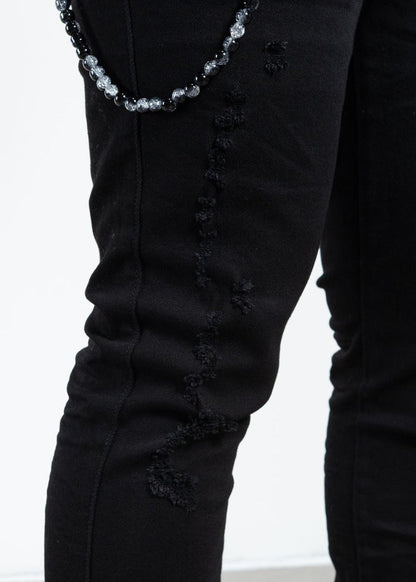 Midnight Black Distressed Skinny Denim Jeans (MB-004)