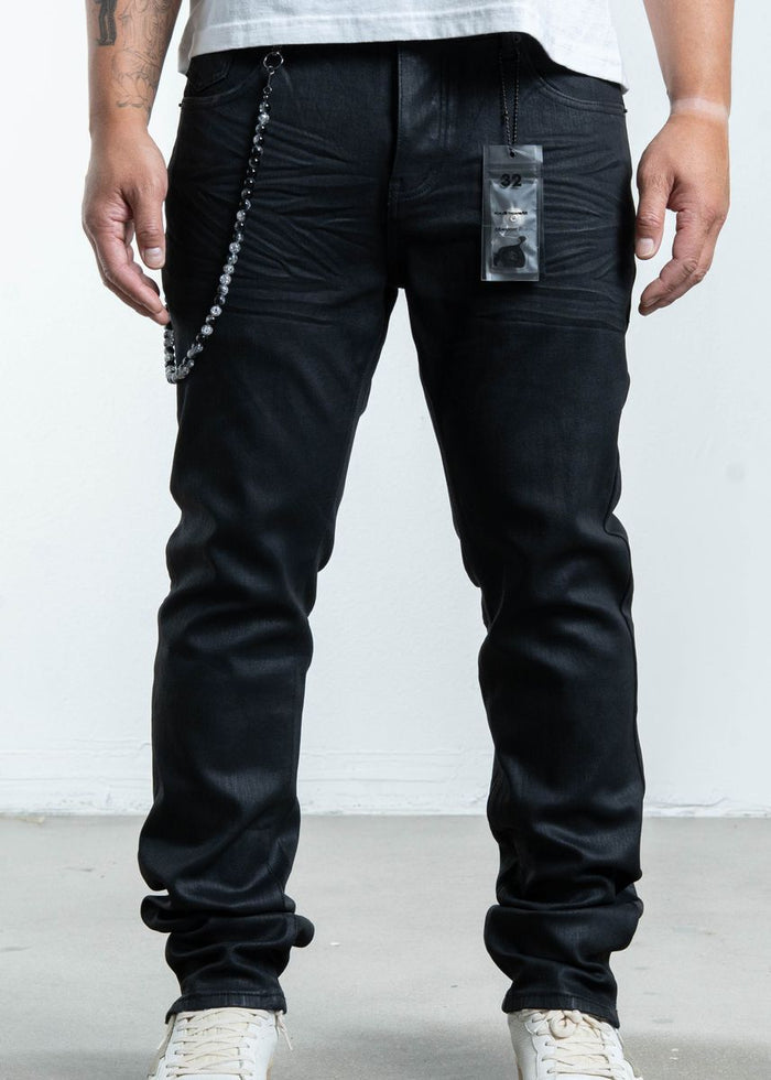 Midnight Black Slim Wax Jeans (MB-006)