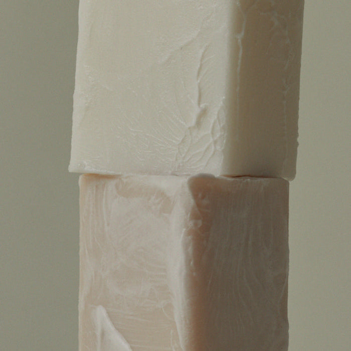 Mini soap bar close-up with embossed leaf texture on two stacked bars