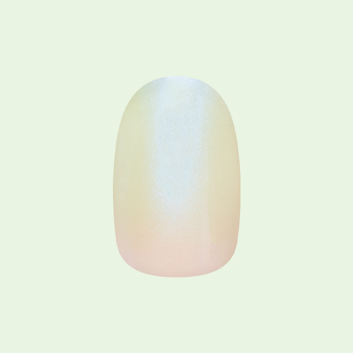 Minty Shimmer | Extra Short | Round - Tab Press-On nail in soft mint green gradient with subtle shimmer finish