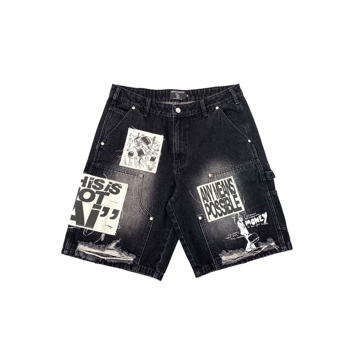 Mixed Emotion "AI" Black Denim Shorts