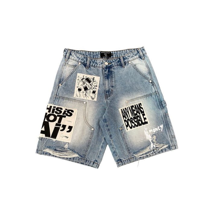 Mixed Emotion "AI" Light Blue Denim Shorts