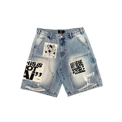 Mixed Emotion "AI" Light Blue Denim Shorts