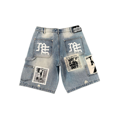 Mixed Emotion "AI" Light Blue Denim Shorts
