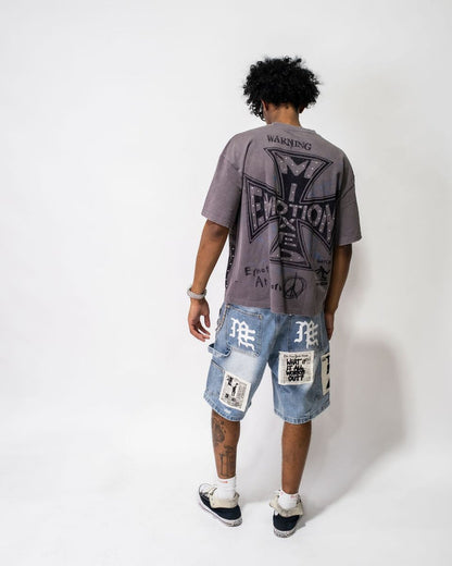 Mixed Emotion "AI" Light Blue Denim Shorts