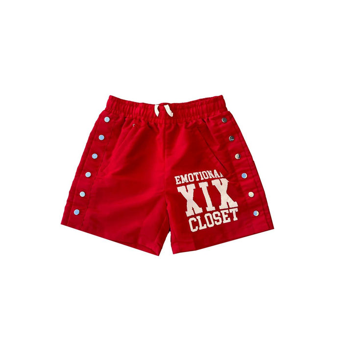Mixed Emotion "Backyard" Red Nylon Shorts