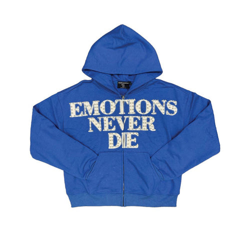 Mixed Emotion "Emotions Never End" Blue Rhinestone Zip Up Hoodie